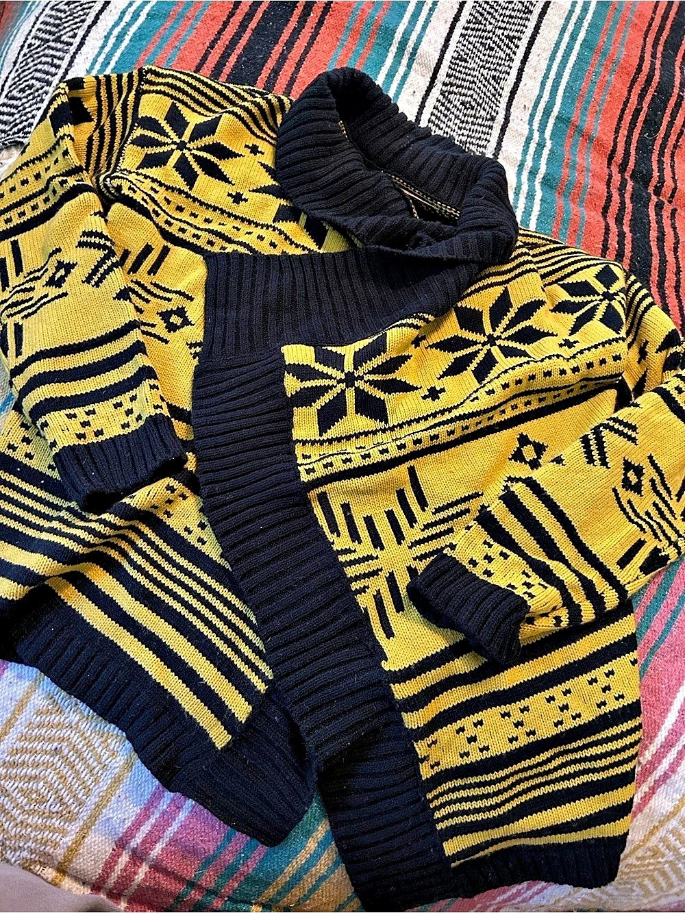 Geometric Pattern Sweater in Yellow & Black Native American Sweater
